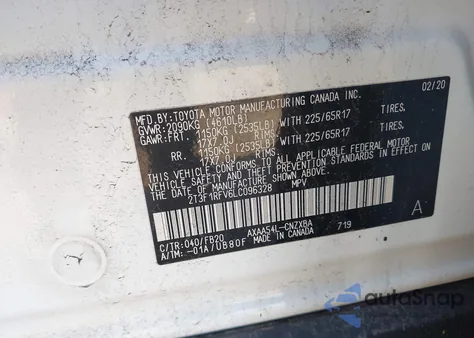 2020 Toyota Rav4 Le z USA, uszkodzony, nr VIN 2T3F1RFV6LC096328